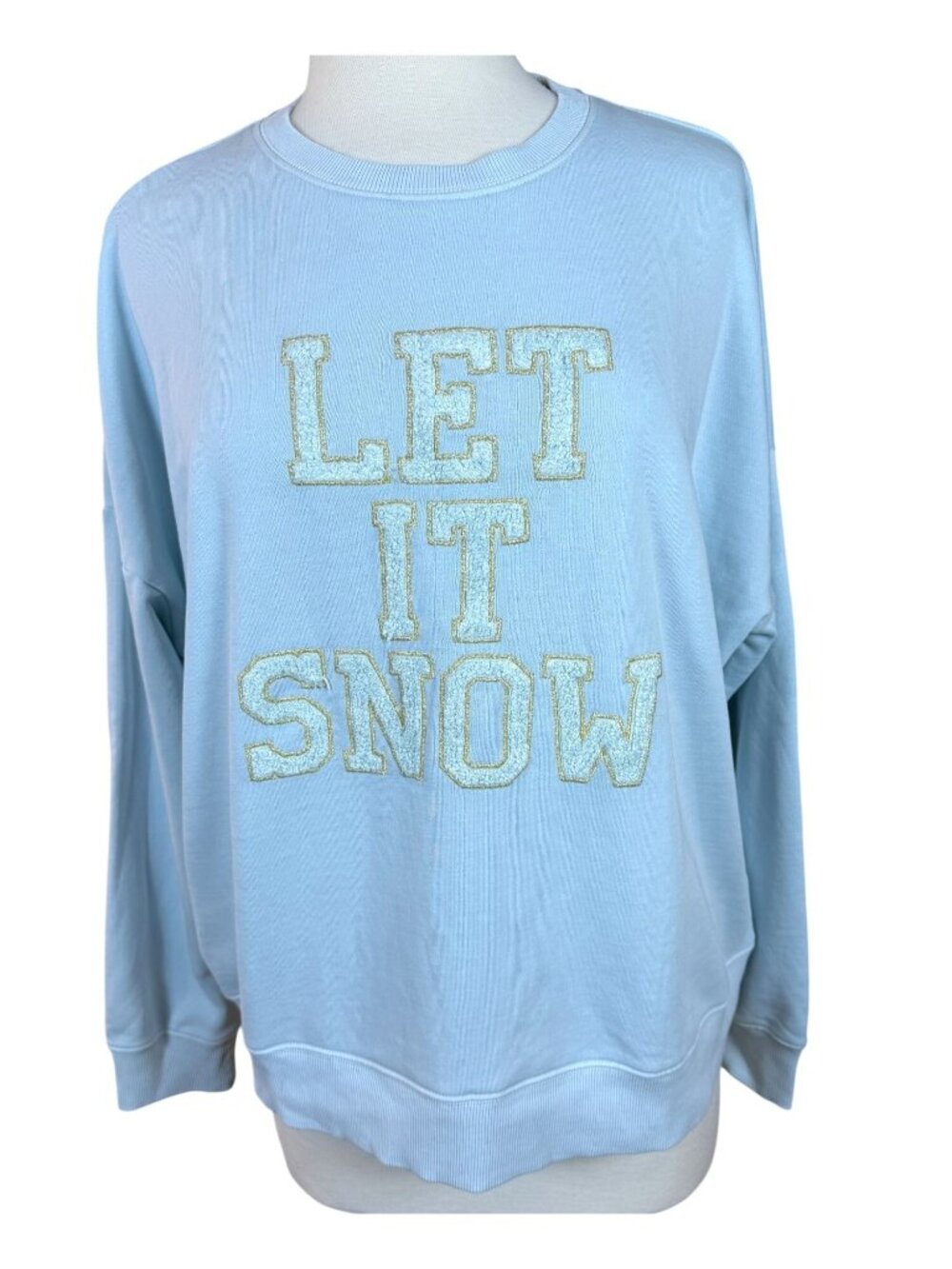 Cupcakes & Cashmere LS Light Blue Chenille Letter LET IT SNOW Sweatshirt M NWT